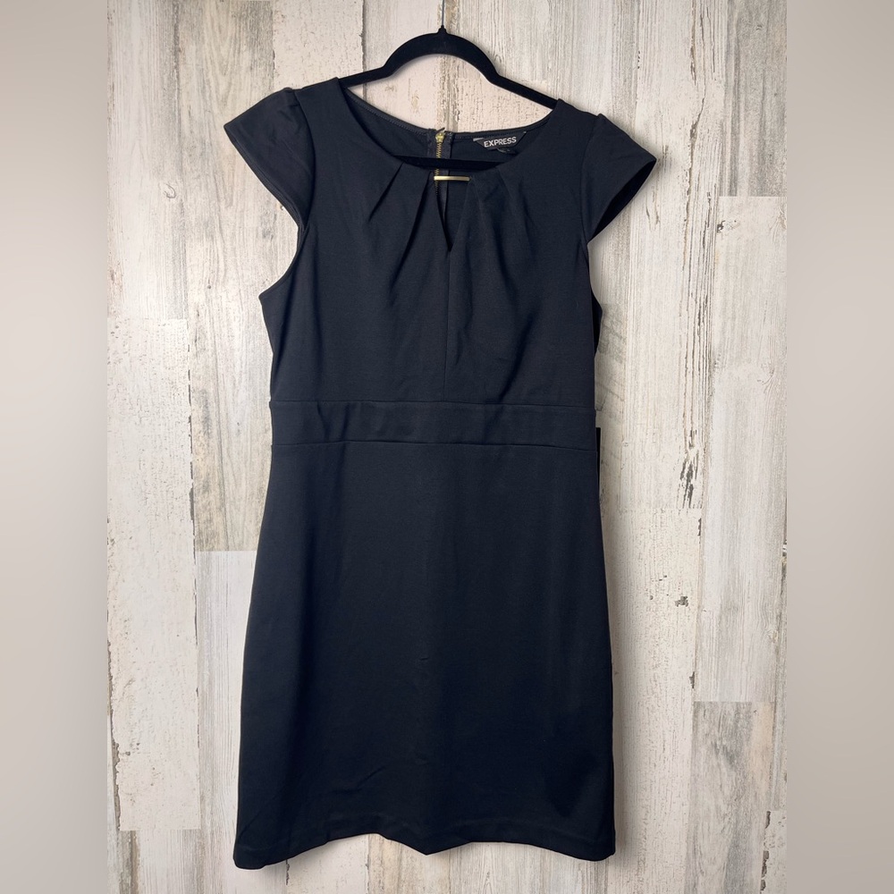 Express Classic Black Mini Dress With Gold Color Ornament NWT size 12